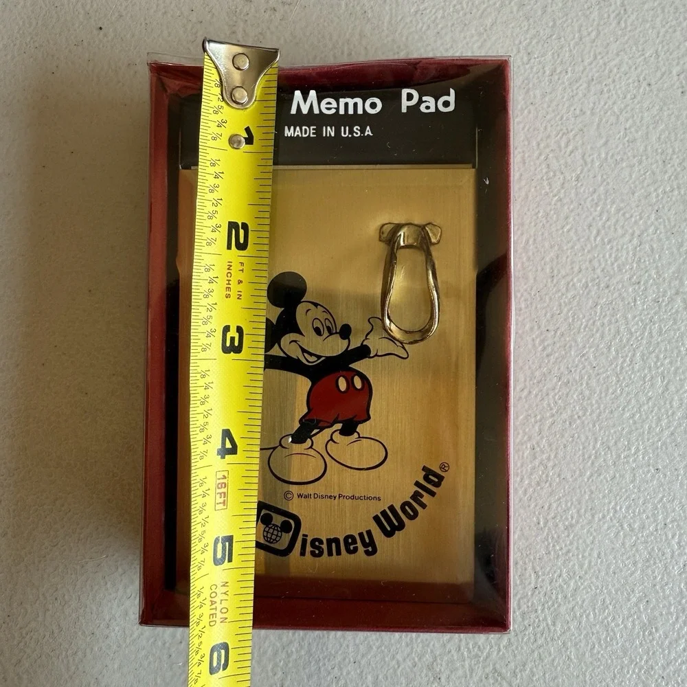 Disneyland Walt Disney Productions  Mickey Mouse Disneyland Brass Toned Memo Pad